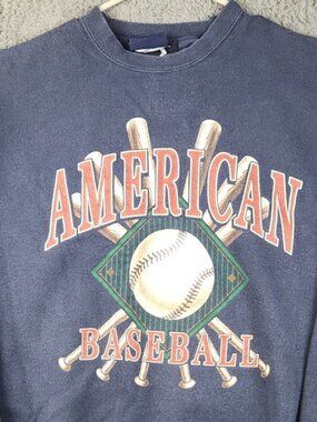 Vtg 90's American Baseball Crewneck Sweatshirt Extra Large Blue Pullover Sweater